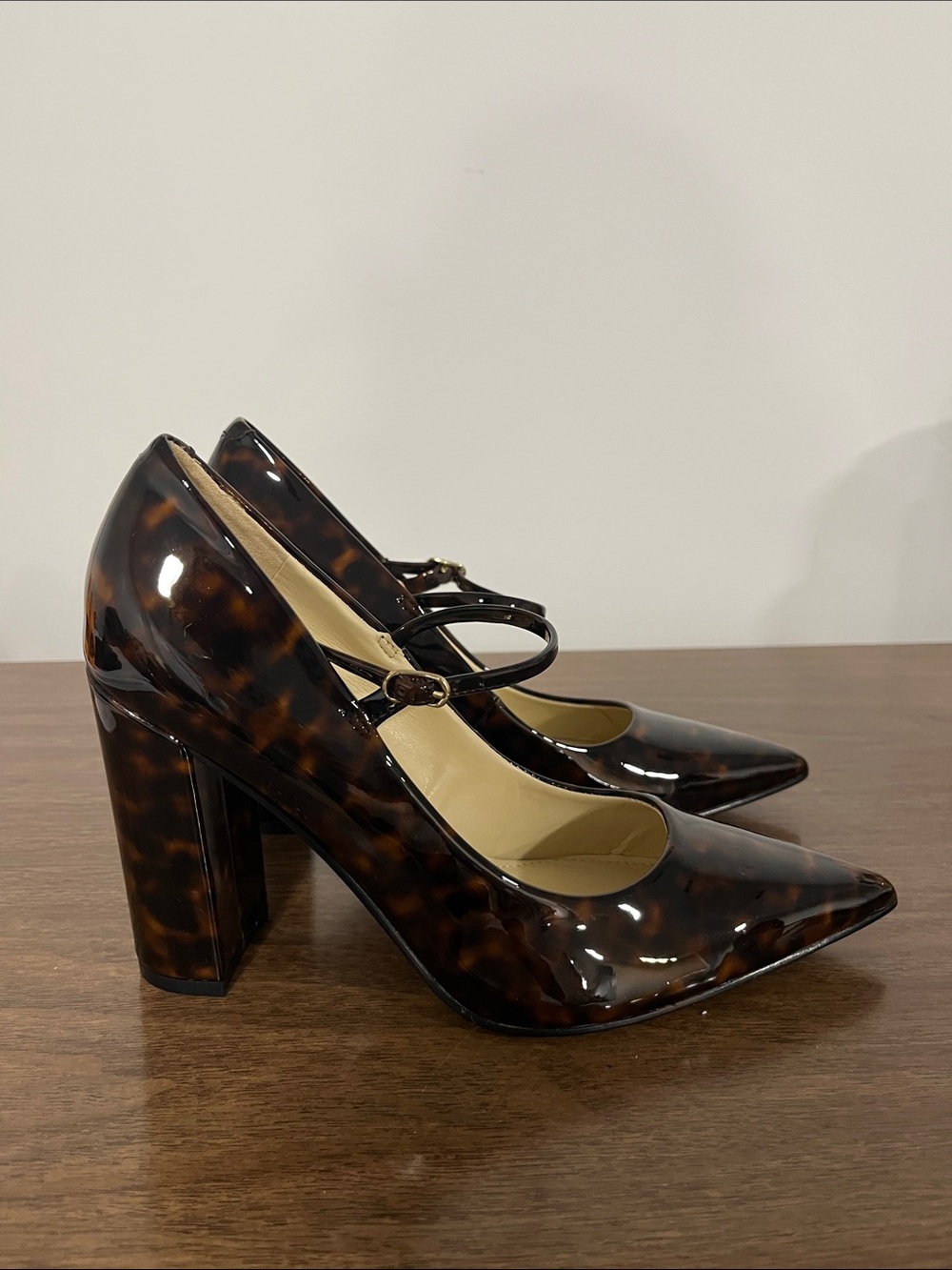 Nine West Tortoiseshell Patent Mary Jane Pointed Pumps - Brown/Black - Picture 3 of 13
